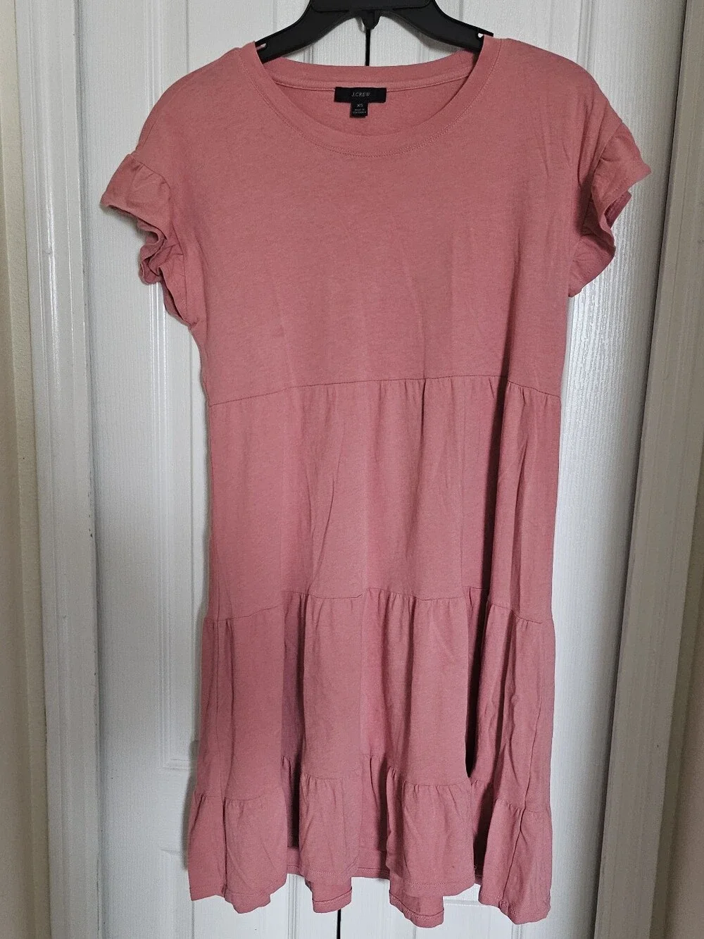 J.Crew XS Pink Tiered Ruffle Sleeve Mini Dress 100% Cotton Casual Re-Imagined